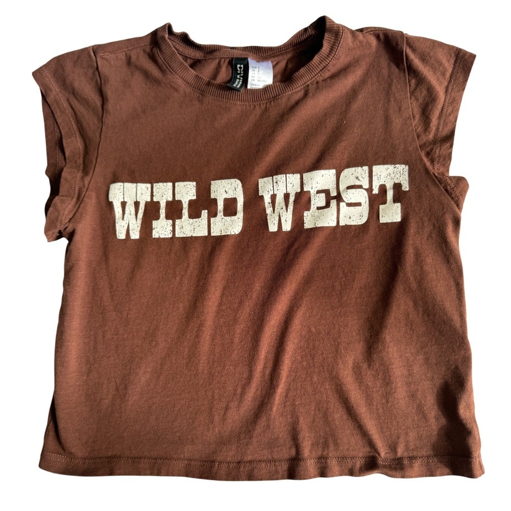 Wild West‎ Brown Festival Crop Top T Shirt Womens Small Cowgirl Western